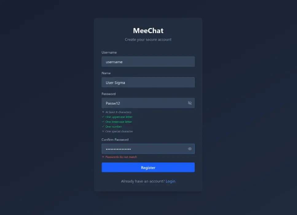 MeeChat register page