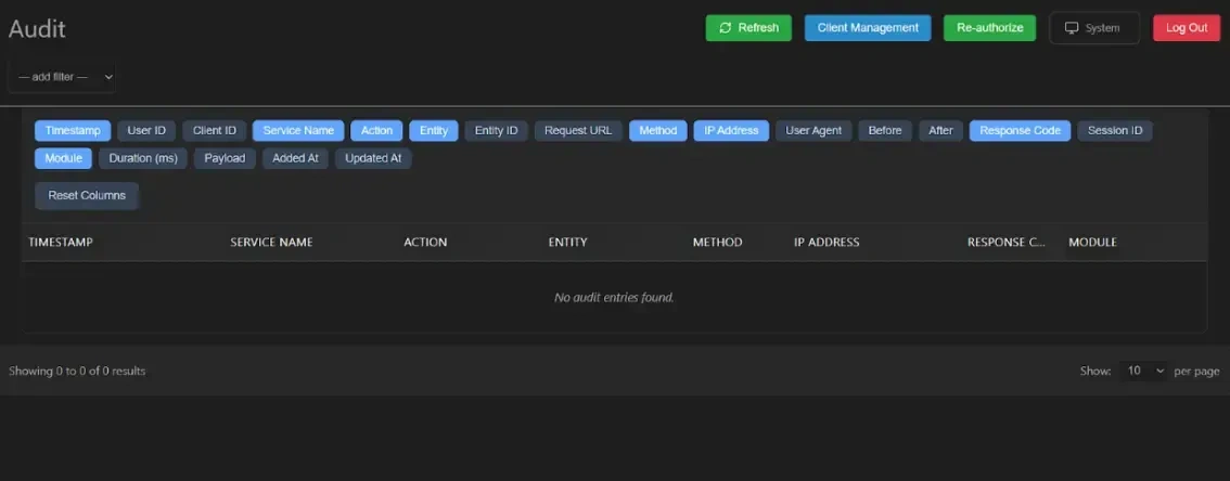 UI of Audit Trail System