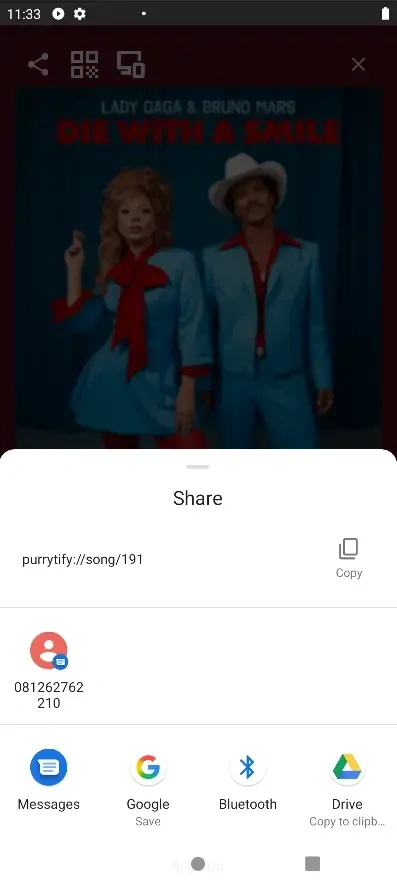Share music via link feature with Pertamaxify app