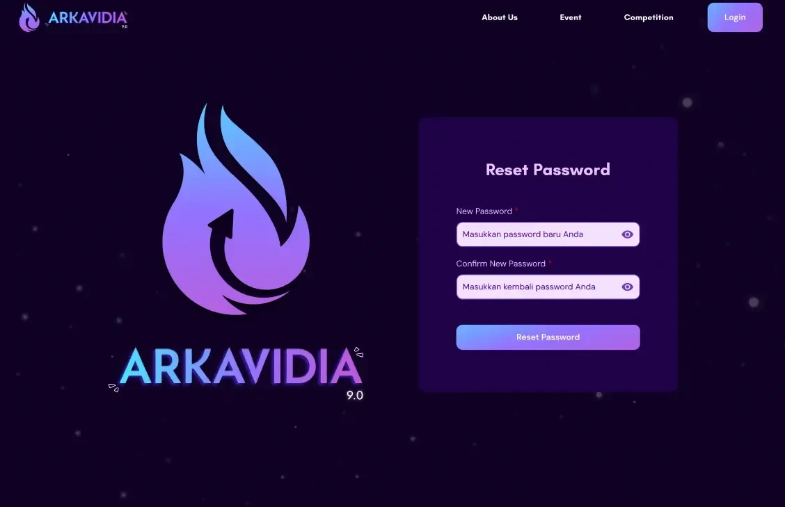 Reset password page