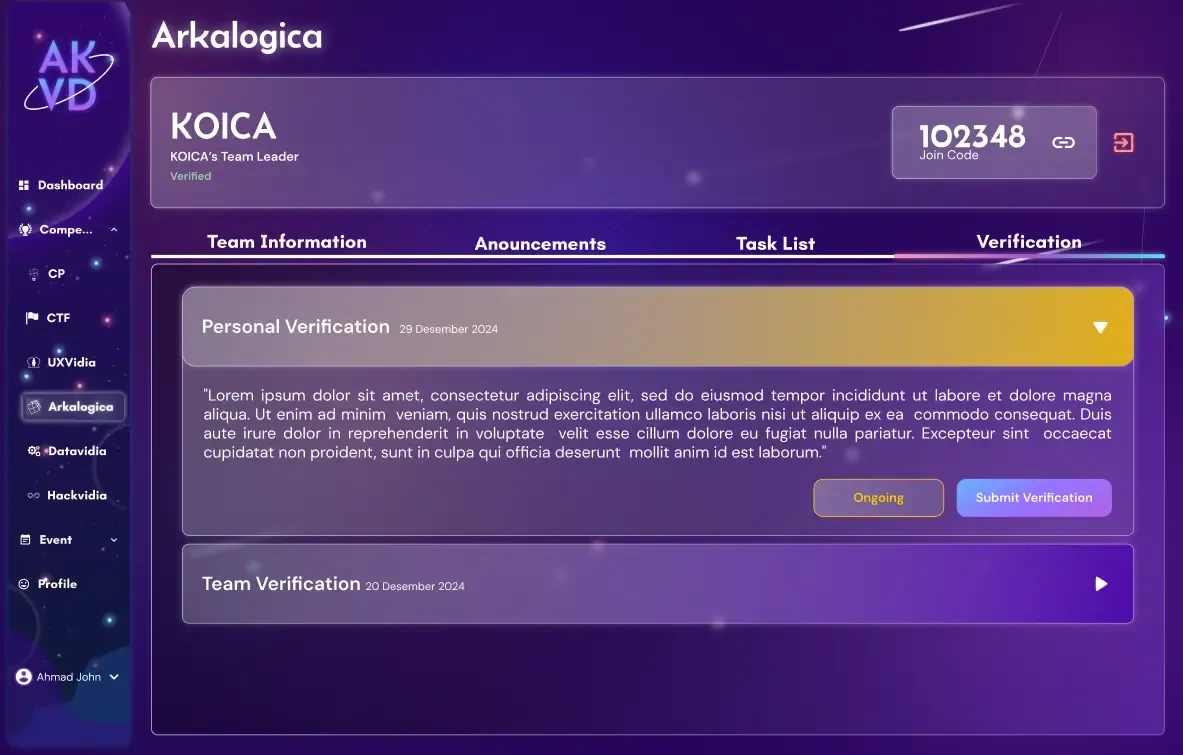 User dashboard for verifying user data